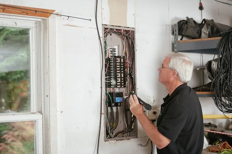 electrician working on wiring panel